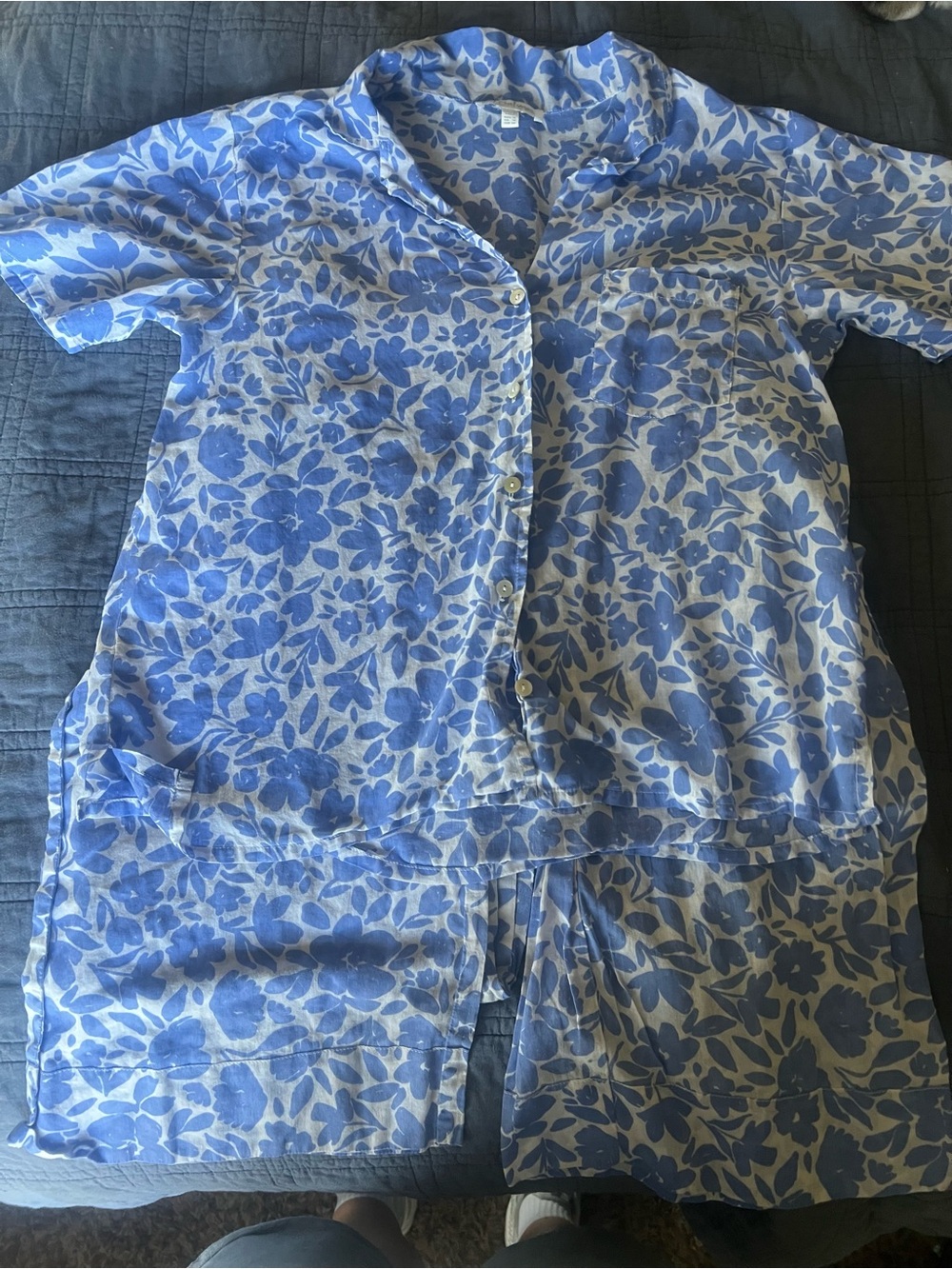 PJ Salvage Blue White Floral Pajama Set Button Down Top & Pants